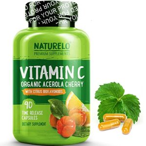 NATURELO Premium Vitamin C with Organic Acerola Cherry and Citrus Bioflavonoids - Whole Food Powder Supplement - Not Synthetic Ascorbic Acid - 500 mg - Non-GMO - Raw Vegan - 90 Capsules
