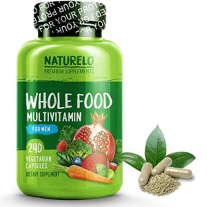 NATURELO Whole Food Multivitamin for Men - Natural Vitamins  Minerals  Antioxidants  Organic Extracts - Vegan Vegetarian - Best for Energy  Brain  Heart  Eye Health - 240 Capsules