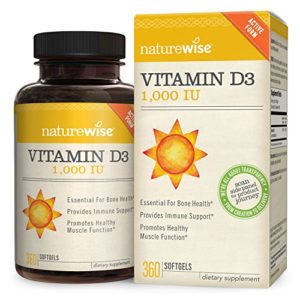 NatureWise Vitamin D3 1 000 IU for Healthy Muscle Function  Bone Health and Immune Support  Non-GMO  Gluten-Free in Cold-Pressed Organic Olive Oil 1-year supply  360 count