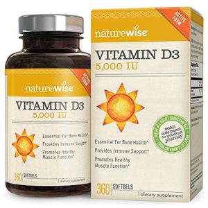 NatureWise Vitamin D3 5 000 IU for Healthy Muscle Function  Bone Health and Immune Support  Non-GMO in Cold-Pressed Organic Olive Oil Gluten-Free  1-year supply  360 count