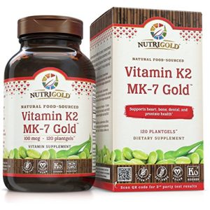 NutriGold Vitamin K2 (Food-Sourced as MK-7) Gold - Bone and Heart Support - 100 mcg (120 Count)