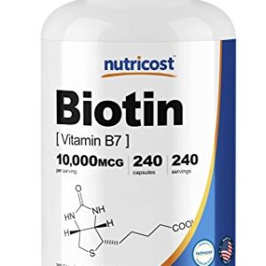 Nutricost Biotin (Vitamin B7) 10 000mcg  240 Capsules - Gluten Free  Non-GMO