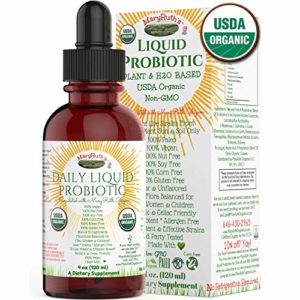ORGANIC LIQUID PROBIOTICS by MaryRuth's (Plant-Based) USDA Certified Organic Non-GMO Vegan RAW Paleo  Highly Potent Live Strains of Flora assists digestion   absorption of vitamins minerals 4oz glass