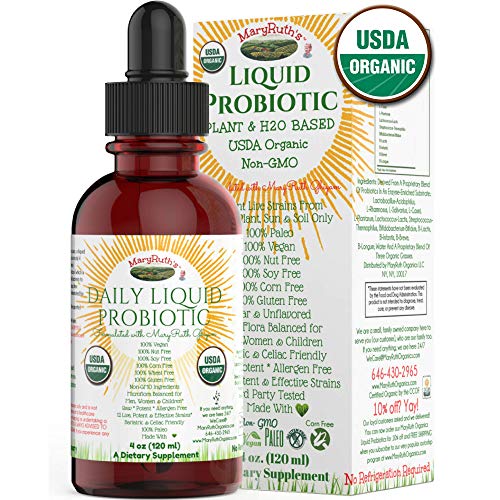 ORGANIC LIQUID PROBIOTICS by MaryRuth's (Plant-Based) USDA Certified Organic Non-GMO Vegan RAW Paleo  Highly Potent Live Strains of Flora assists digestion   absorption of vitamins minerals 4oz glass 1 ORGANIC LIQUID PROBIOTICS by MaryRuth's (Plant-Based) USDA Certified Organic Non-GMO Vegan RAW Paleo  Highly Potent Live Strains of Flora assists digestion   absorption of vitamins minerals 4oz glass