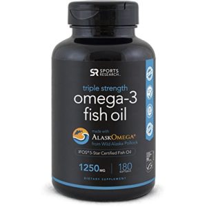 Omega-3 Wild Alaskan Fish Oil (1250mg per capsule) with Triglyceride EPA   DHA   Heart  Brain   Joint Support   IFOS 5 Star Certified  non-GMO   Gluten free ~ 180 Fish gel Capsules