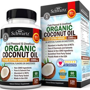 Organic Coconut Oil 2000mg  Highest Grade Extra Virgin Coconut Oil for Skin  Healthy Weight Loss  Hair Growth  Cold Pressed   Non-GMO Coconut Oil Capsules  Unrefined Coconut Oil Rich in MCFA and MCT