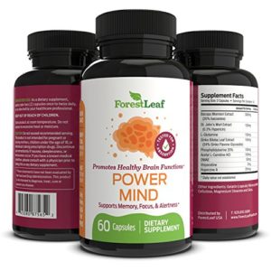 Power Mind Brain Function Booster - Supports and Boosts Memory  Focus  Alertness and Mental Performance - Daily Vitamin Nootropic Supplement For Adults - 60 Capsules - By ForestLeaf