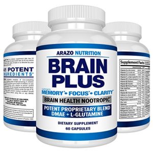 Premium Brain Function Supplement – Memory  Focus  Clarity – Nootropic Booster with DMAE  Bacopa Monnieri  L-Glutamine  Multi Vitamins  Multi Minerals - Arazo Nutrition