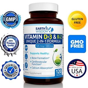 Premium   Potent Blend of Vitamin D3 (5000 IU 125 mcg) with K2 MK7 (120 mcg) Supplement ★ Natural Formula ★ 120 Veggie Capsules ★ 100  Non-GMO ★ 100  Soy   Gluten Free ★ Manufactured in USA