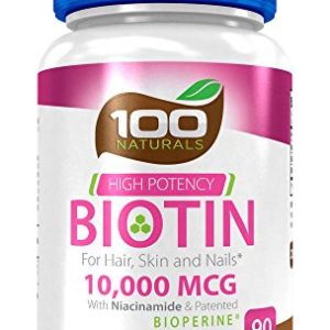 Pure Biotin 10 000 MCG - Maximum Strength Vitamin B - Complex Supplement to Reduce Hair Loss  Improve Hair  Skin and Nail Health for Women and Men– 3 Month Supply- By 100 Naturals