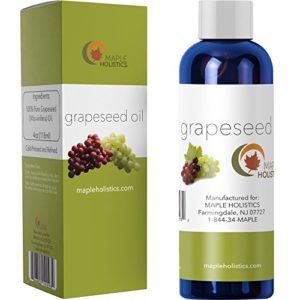 Pure Grapeseed Oil for Hair  Face   Acne - Cold Pressed   100  Pure for Highest Efficacy - Great Massage Oil Base - Use to Prevent Aging   Wrinkles - 4 Oz - USA Made By Maple Holistics