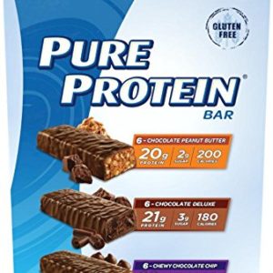 Pure Protein High Protein Bar Variety Pack 1 76-Ounce Bar (Pack of 18)  Includes  Chocolate Peanut Butter  Chewy Chocolate Chip   Chocolate Deluxe Bars