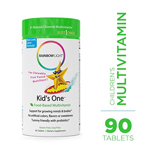 Rainbow Light - Kids One Food-Based Multivitamin - Chewable Probiotic  Vitamin  and Mineral Supplement  Soy and Gluten-Free  Supports Brain  Bone  Heart  Eye and Immune Health in Kids - 90 Tablets
