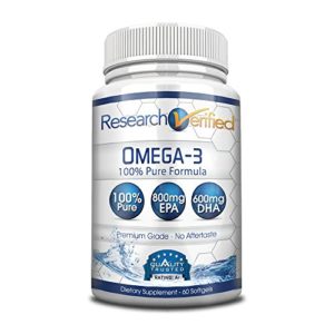 Research Verified Omega 3 - Omega 3 Fish Oil - 100  Pure Premium Omega Fatty Acids - High EPA 800mg   DHA 600MG  no Aftertaste - 1500mg Softgel Capsules  1 Bottle (1 Month Supply)