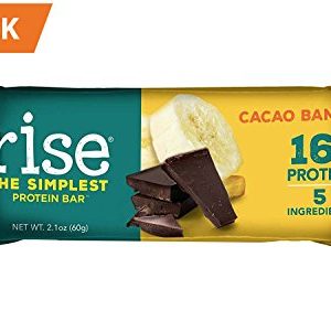 Rise Bar Non-GMO  Gluten Free  Soy Free  Real Whole Food  Whey Protein Bar (16g)  No Added Sugar  Cacao Banana High Protein Bar with Fiber  Potassium  Natural Vitamins   Nutrients 2 1oz  (12 Count)