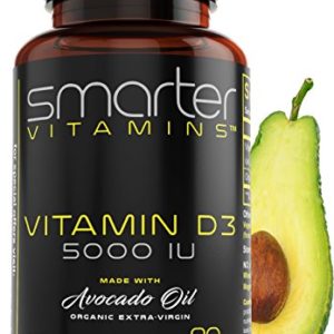 SmarterVitamins Vitamin D3 5000 IU in Organic Avocado Oil  90 Mini Softgels  Non-GMO  Soy Free  Gluten Free  Supports Healthy Bones and Immune Function
