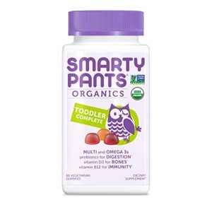 SmartyPants Vegetarian Organic Toddler Daily Gummy Vitamins  Multivitamins  Gluten Free  Non-GMO  Omega-3  Probiotic   Vitamin D3  Methylcobalamin Vitamin B12  Zinc  60 Count (30 Day Supply)