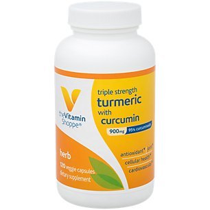 The Vitamin Shoppe Triple Strength Turmeric with Curcumin 900mg  Supports Joint Mobility Provides Antioxidant Benefits 5mg Bioperine to Enhance Nutrient Absorption Once Daily (120 Capsules)