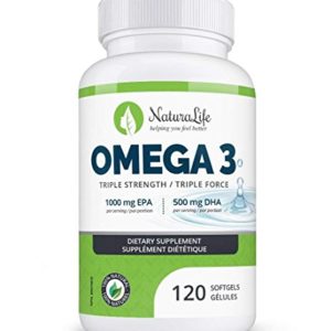 Triple Strength Omega 3 Fish Oil Capsules   High EPA   DHA   120 Burpless Pills   1000mg   100  Natural Essential Fatty Acids   Naturalife Organic Omega-3 Supplement