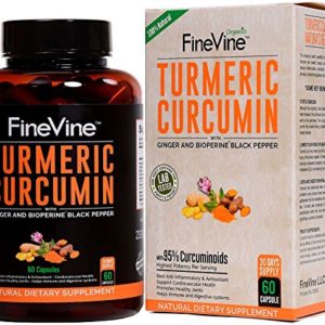 Turmeric Curcumin with BioPerine Black Pepper and Ginger - Made in USA - 60 Vegetarian Capsules for Advanced Absorption  Cardiovascular Health  Joints Support and Anti Aging Supplement (60 Capsules)