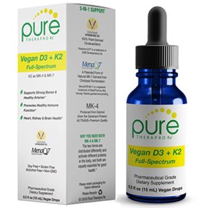 Vegan D3   K2  Full Spectrum  Drops for Best Absorption   5 Drops Contain  5 000iu vit D3  Vitashine   500mcg vit K2 (MK4)   180mcg vit K2 (MK7)  MenaQ7    Soy-Free  GF  Non-GMO  Tasteless   Odorless