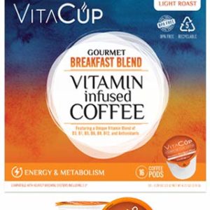 VitaCup Gourmet Breakfast Coffee K Pods 16 Ct  Infused With Essential Vitamins B12  B9  B6  B5  B1  and D3  Single Serve Keurig Compatible Top Rated Cups