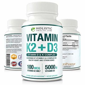 Vitamin K2 MK7 (100mcg) with Vitamin D3 (5000 IU) from Menaquinone-7 and Cholecalciferol – 90 Servings of Vitamin D   K Complex for Healthy Heart and Strong Bones Better Absorption with BioPerine
