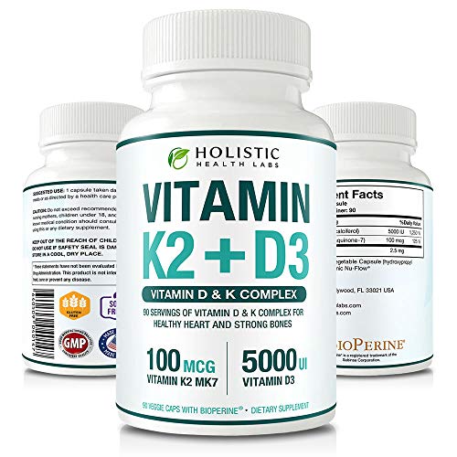 Vitamin K2 MK7 (100mcg) with Vitamin D3 (5000 IU) from Menaquinone-7 and Cholecalciferol – 90 Servings of Vitamin D K Complex for Healthy Heart and Strong Bones Better Absorption with BioPerine 1 Vitamin K2 MK7 (100mcg) with Vitamin D3 (5000 IU) from Menaquinone-7 and Cholecalciferol – 90 Servings of Vitamin D K Complex for Healthy Heart and Strong Bones Better Absorption with BioPerine