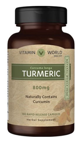 Vitamin World Turmeric 800 mg Herbal supplement Naturaly Contains Curcumin 100 rapid release capsules