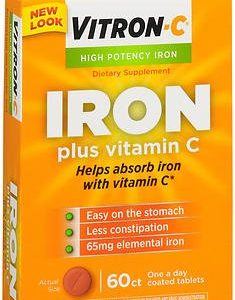 Vitron-C Iron Supplement Plus Vitamin C Coated Tablets 60 ct (4 Pack)