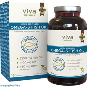 Viva Naturals Omega 3 Fish Oil Supplement  180 Capsules - Highly Concentrated Fish Oil Omega 3 Pills  Burpless  2 200mg Fish Oil serving (1400mg of EPA   480 mg of DHA)