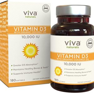 Viva Naturals Vitamin D3 (10 000 IU) - High Potency Vitamin D with Organic Coconut Oil  180 Softgels
