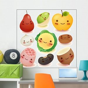 Wallmonkeys Kawaii Fruit Food Wall Decal Sticker Set Individual Peel and Stick Graphics on a (36 in W x 35 in H) Sticker Sheet WM385885