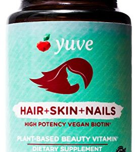 Yuve Natural Biotin 5000 mcg Vitamin - for Longer  Stronger  Healthier Hair Growth - Glowing Skin and Strong Nails - Vegan  Non-GMO  Gluten-Free - High Potency Vitamin B7 Supplement - 60 Veggie Caps