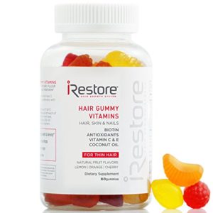 iRestore Hair Vitamin Gummies - Biotin  Coconut Oil  Vitamins C   E - Vegan  Gluten Free  Natural Flavors - Hair Growth  Skin and Nails Gummy Sugar Bear Supplements - Hair Loss Products - Men   Women