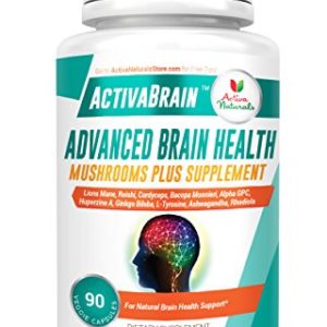 Activa Naturals Lions Mane Mushroom Blend Supplement with Nootropic Herbs of Bacopa Monnieri  Alpha GPC   Ashwagandha for Focus  Memory   Brain Health Support
