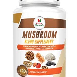 Activa Naturals Mushroom Supplement (120 Veg  Caps) with Blend of 7 Nutritional Supplements of Turkey Tail  Reishi  Lion Mane  Maitake  Cordyceps  Chaga   Shiitake Mushrooms