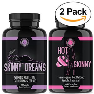 Angry Supplements Hot   Skinny Thermogenic   Skinny Dreams Sleep Aid Women’s Weight Loss Combo (2-Pack Bundle)  Day and Night-time Diet Pills  Fast Fat Burning  Non-GMO  Starter Kit (2-Pack 120ct)