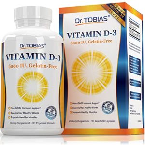 Dr  Tobias D3 5000 IU Vitamin - Gelatin-Free Vit- for Healthy Muscle Function  Bone Health and Immune Support  Non-GMO Capsules