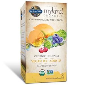 Garden of Life Vitamin D3 - mykind Vegan Organic D Vitamin Whole Food Supplement for Immune and Bone Health  2000 IU  Raspberry Lemon  30 Chewable Tablets