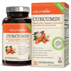 NatureWise Organic Curcumin Turmeric with 95  Curcuminoids  2250mg Max Serving Per Day From Three 750mg Capsules  High Absorption BioPerine Black Pepper for Inflammation   Joint Support  180 Caps