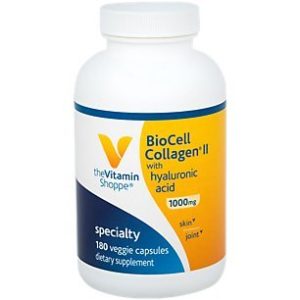 The Vitamin Shoppe Biocell Collagen II with Hyaluronic Acid 1000mg  Supports Skin and Joint Health  Promotes Joint Comfort and Stimulates Cartilage Producing Cells (180 Vegetable Capsules)