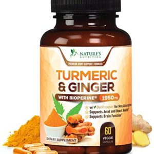 Turmeric Curcumin with Ginger 95  Curcuminoids 1950mg with Bioperine Black Pepper for Best Absorption  Anti-Inflammatory Joint Relief  Turmeric Supplement Pills by Natures Nutrition - 60 Capsules
