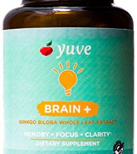 Yuve Vegan Ginkgo Biloba 60mg Supplement - Promotes Memory  Mental Sharpenss   Focus - Natural Brain Support - Pure Herbal Concentration Nootropic Extract - Non-GMO  Gluten-Free - 60 Veggie Caps
