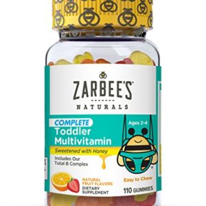 Zarbee's Naturals Toddler Complete Multivitamin Gummies  Natural Fruit Flavors  for Children Ages 2-4  110 Gummies (1 Bottle) With Essential Vitamins including B-Complex